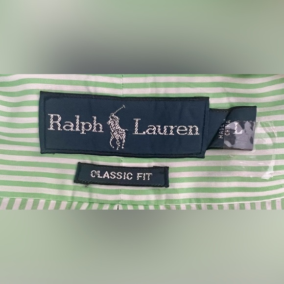 🤩 NEW Listing Polo Ralph Lauren Green Striped Button Front Classic Fit Shirt EUC - Picture 6 of 7